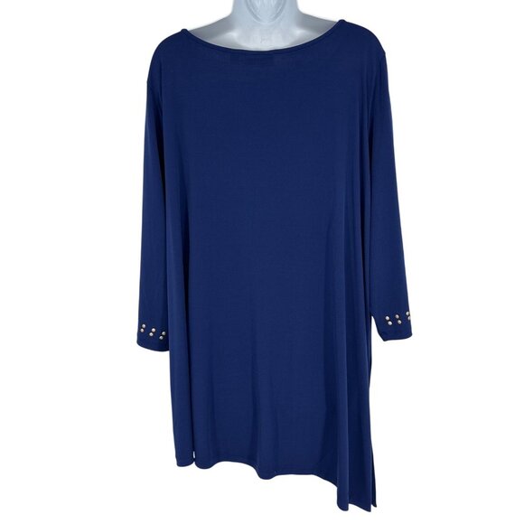 Susan Graver Blue Long Sleeve Tunic W/ Gold Stud Accents On Hem & Sleeves Sz 2X - Picture 5 of 10